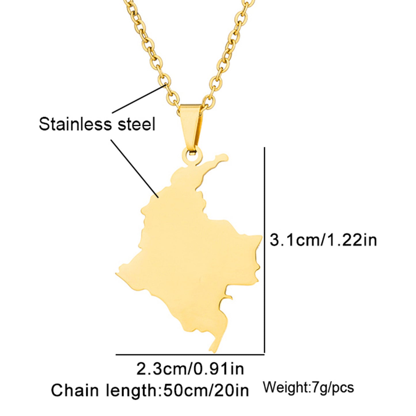 Collar con el mapa de Colombia en oro | Regalo de joyería colombiana