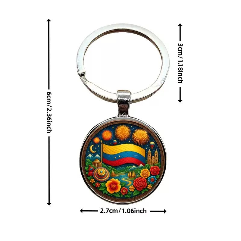 Llavero de la Bandera de Colombia – Llavero con Colgante Redondo de Cristal y Mosquetón Metálico